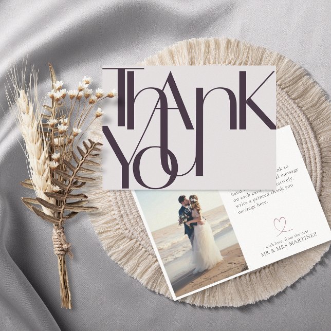 Tarjeta De Agradecimiento Minimalist Bold Photo Eggplant Thank You Card (Subido por el creador)
