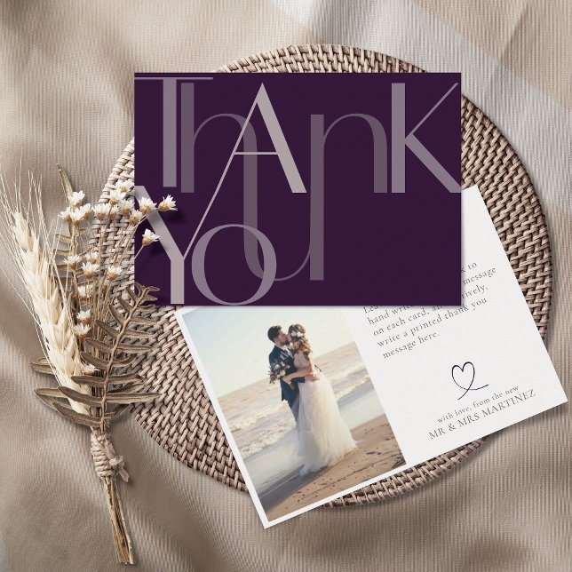 Tarjeta De Agradecimiento Minimalist Bold Photo Eggplant Thank You Card (Subido por el creador)