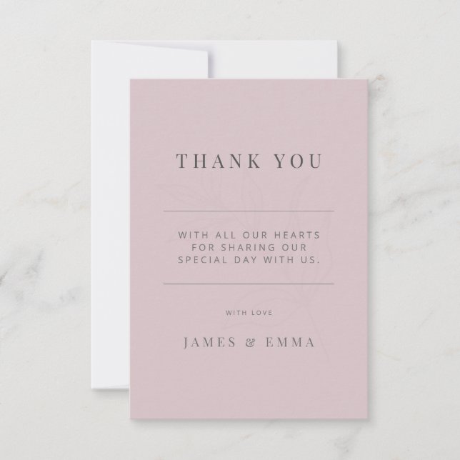 Tarjeta De Agradecimiento Minimalist Botanical Wedding Dusky Rose (Anverso)