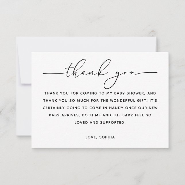 Tarjeta De Agradecimiento Minimalist Classic Baby Shower | Modern Script (Anverso)