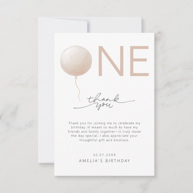 Tarjeta De Agradecimiento Minimalist Dusty Peach Modern First Birthday (Anverso)
