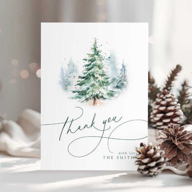 Tarjeta De Agradecimiento Minimalist Elegant Script Christmas Tree Thank You (Minimalist Elegant Script Christmas Tree Thank You)