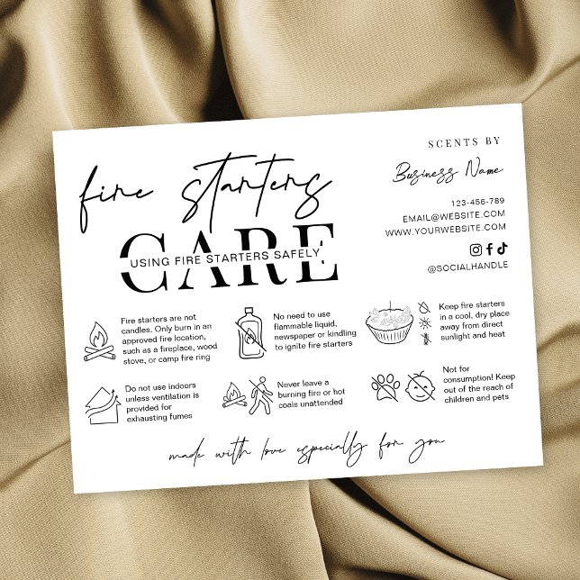 Tarjeta De Agradecimiento Minimalist Fire Starters Warning Instructions Card (minimalist fire starters safety instructions cards with icons )