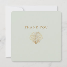Tarjeta De Agradecimiento Minimalist Gold Seashell Mute Sage Wedding