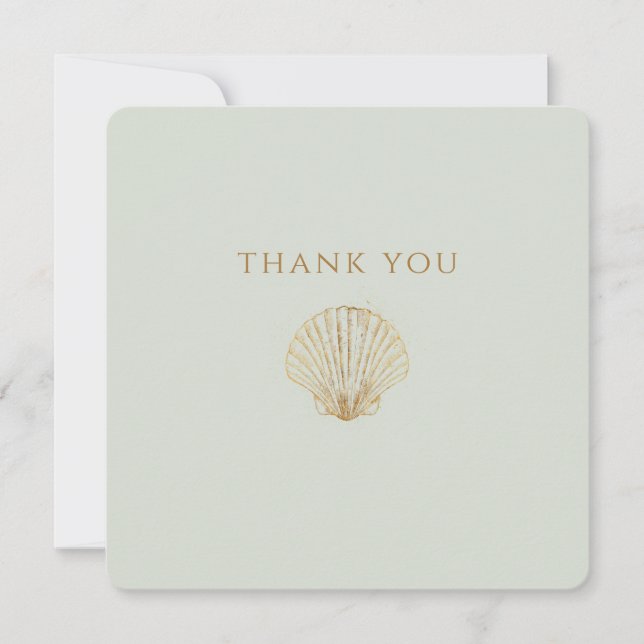 Tarjeta De Agradecimiento Minimalist Gold Seashell Mute Sage Wedding (Anverso)