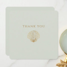 Tarjeta De Agradecimiento Minimalist Golden Seashell Mute Sage Wedding