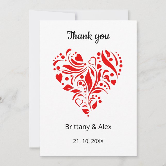 Tarjeta De Agradecimiento Minimalist Heart Wedding Thank You Card – Custom (Anverso)