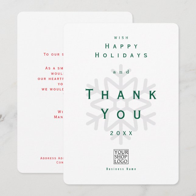 Tarjeta De Agradecimiento Minimalist Holiday Thank You Business White (Anverso / Reverso)