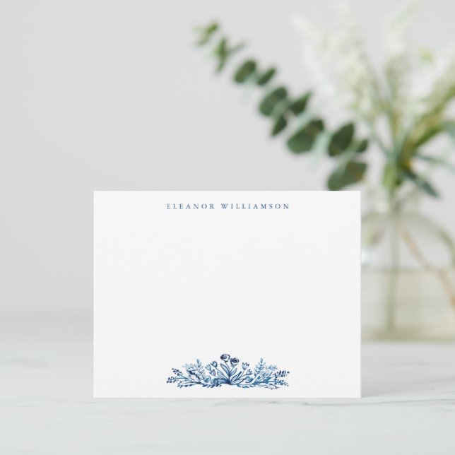 Tarjeta De Agradecimiento Minimalist Indigo Blue Ink Botanical Baby Shower (Anverso de pie)
