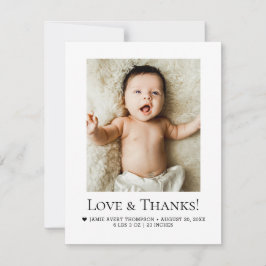 Tarjeta De Agradecimiento Minimalist Love & Thanks Baby Photo Birth Stats