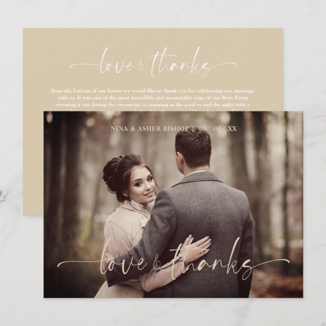 Tarjeta De Agradecimiento Minimalist Love & Thanks Whimsical Script Wedding (Anverso / Reverso)