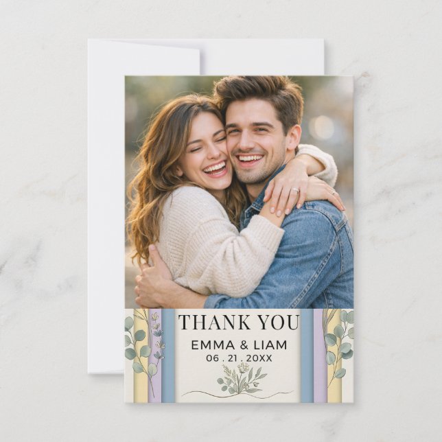 Tarjeta De Agradecimiento Minimalist Pastel Arch Botanical Wedding (Anverso)