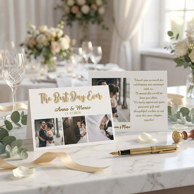 Tarjeta De Agradecimiento Minimalist Photo Collage Wedding Thank You Card (Subido por el creador)