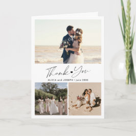 Tarjeta De Agradecimiento Minimalist romantic 3 photo beach wedding 