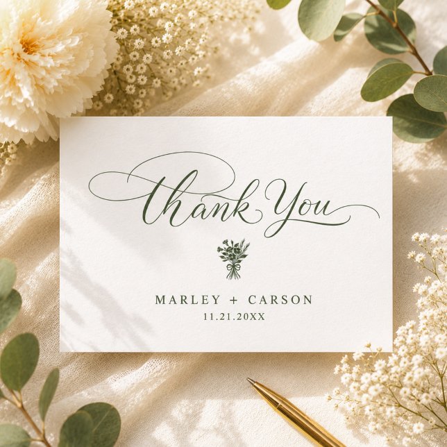 Tarjeta De Agradecimiento Minimalist Sage Green Script Simple Wedding (Subido por el creador)