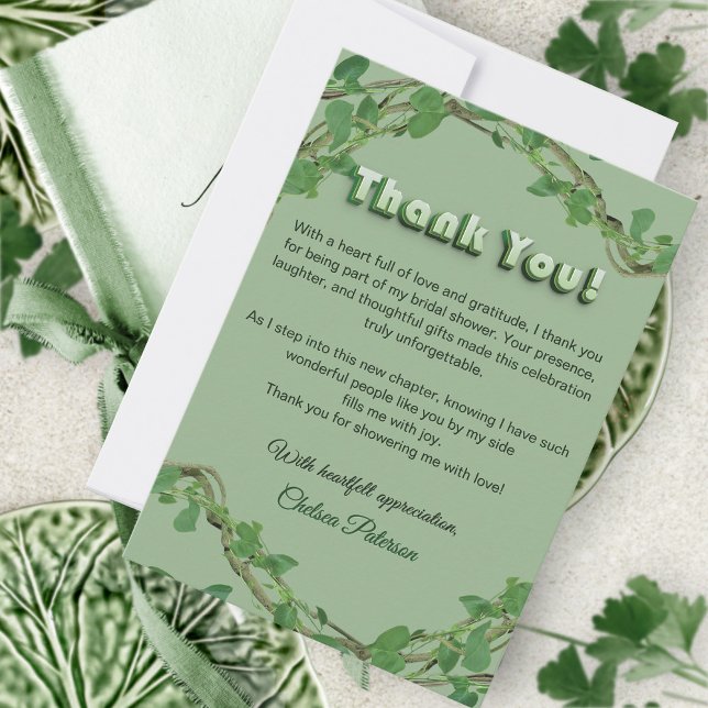 Tarjeta De Agradecimiento Minimalist Sage Greenery Classic Bridal Shower (Subido por el creador)