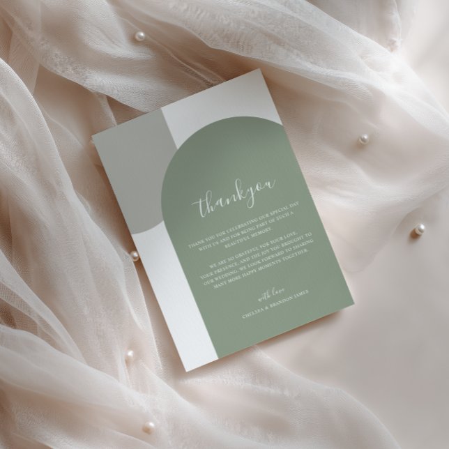 Tarjeta De Agradecimiento Minimalist Script Retro Boho Green Arch Wedding (Subido por el creador)