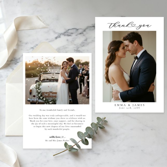 Tarjeta De Agradecimiento Minimalist Script Wedding Photo Thank You (Wedding Thank You Card)