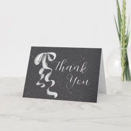 Tarjeta De Agradecimiento Minimalist Silver Bow Winter Snow Baby Shower 