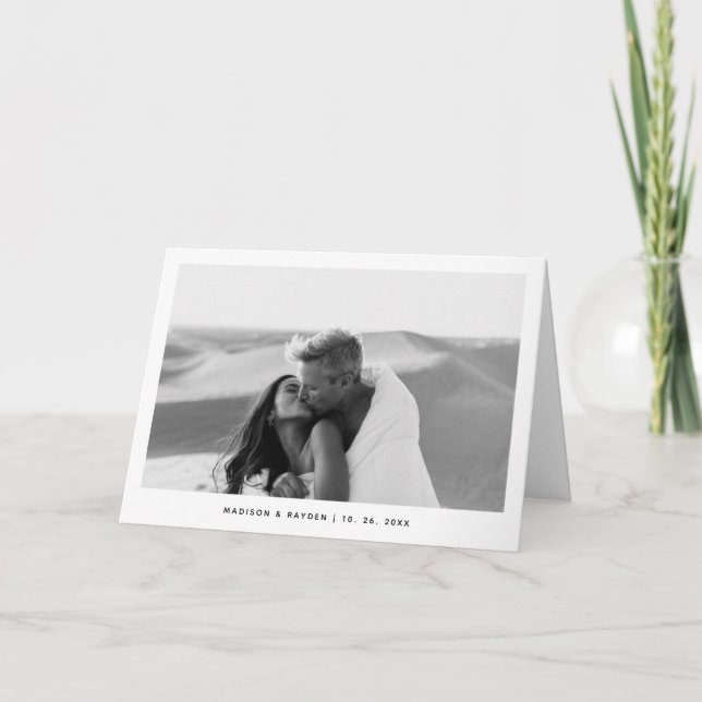 Tarjeta De Agradecimiento Minimalist Simple Photo QR Code Folded Wedding (Anverso)