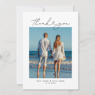 Tarjeta De Agradecimiento Minimalist Simple Script Heart Wedding