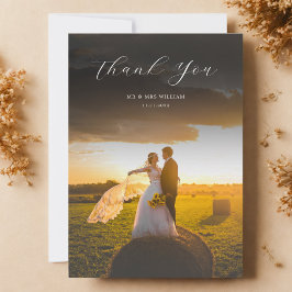 Tarjeta De Agradecimiento Minimalist Simple Script with Wedding Photo