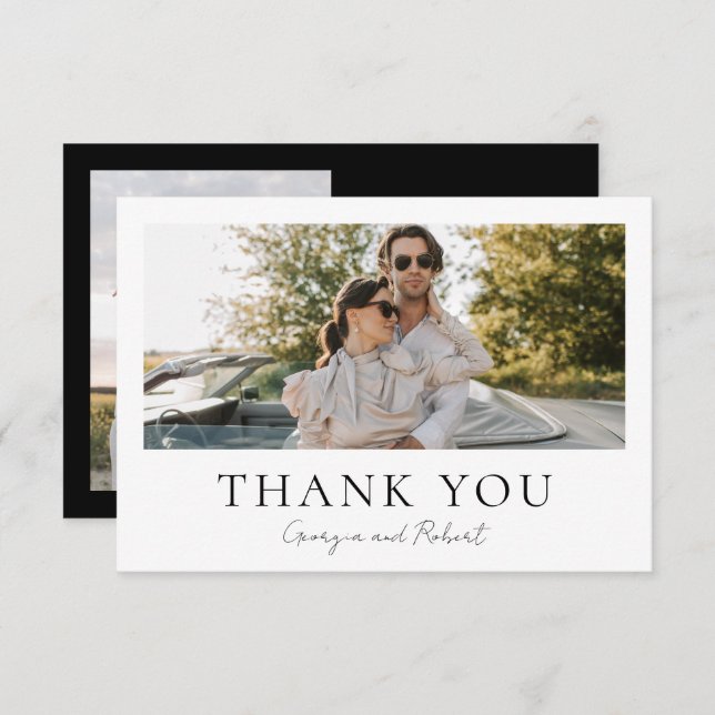 Tarjeta De Agradecimiento Minimalist Two Photo Wedding Flat Thank You Card (Anverso / Reverso)