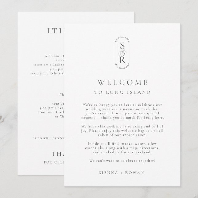Tarjeta De Agradecimiento Minimalist Wedding Program Card with Monogram (Anverso / Reverso)
