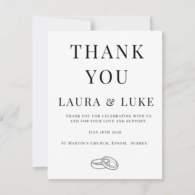 Tarjeta De Agradecimiento Minimalist Wedding Thank You Card | Editable (Anverso)