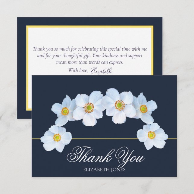 Tarjeta De Agradecimiento Minimalist White Anemone Bridal Shower Thank You (Anverso / Reverso)