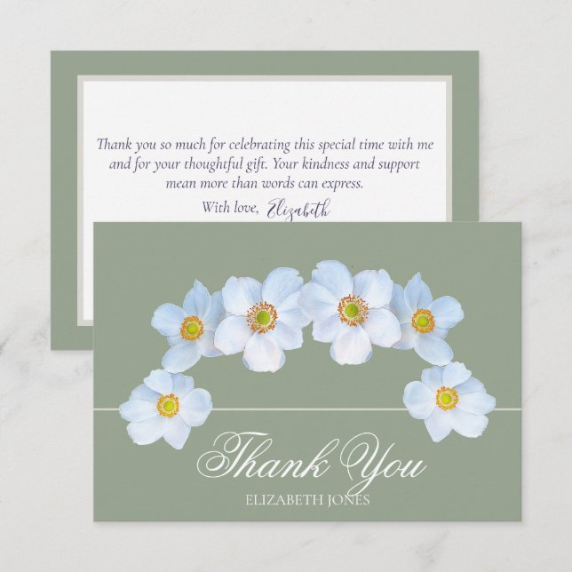 Tarjeta De Agradecimiento Minimalist White Anemone Bridal Shower Thank You (Anverso / Reverso)