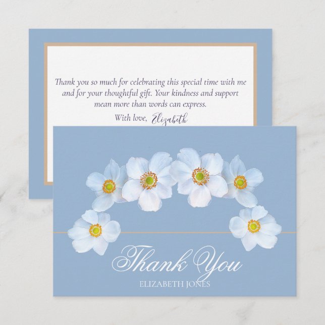 Tarjeta De Agradecimiento Minimalist White Anemone Bridal Shower Thank You (Anverso / Reverso)