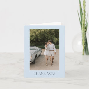 Tarjeta De Agradecimiento Minimalista Arte Deco Foto Boda Azul Suave