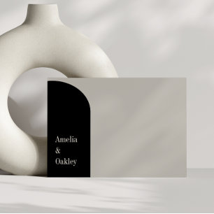 Tarjeta De Agradecimiento Minimalista Beige negro elegante arco Boda moderno