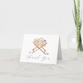 Tarjeta De Agradecimiento Minimalista Boho Bassinet Toy Boy Baby Shower