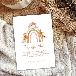 Tarjeta De Agradecimiento Minimalista Boho Bunny Rainbow Floral Baby Shower