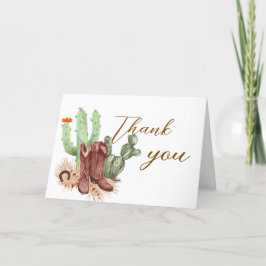 Tarjeta De Agradecimiento Minimalista Boho Cactus Cowboy Shoes Baby Shower