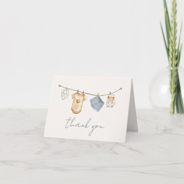 Tarjeta De Agradecimiento Minimalista Boho Clothesline Baby Shower (Anverso)