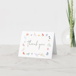 Tarjeta De Agradecimiento Minimalista Boho Wildflower Frame Baby Shower