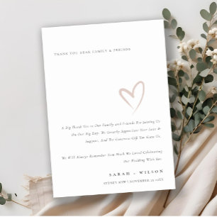 Tarjeta De Agradecimiento Minimalista Chic Simple Rosa Corazón Boda