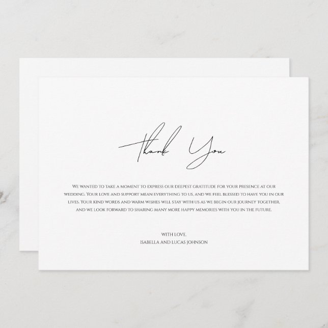 Tarjeta de agradecimiento Minimalista de escritura (Anverso / Reverso)