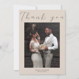 Tarjeta De Agradecimiento Minimalista Elegante Beige Simple Escritura Boda