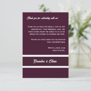 Tarjeta De Agradecimiento minimalista Elegante Ciruela Morado y Blanco Rayas