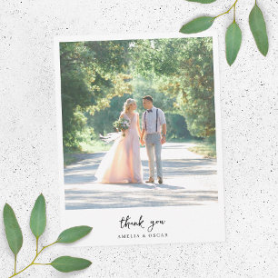 Tarjeta De Agradecimiento Minimalista Elegante Foto Boda
