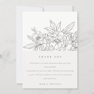 Tarjeta De Agradecimiento Minimalista Elegante Marrón Floral Sketch Despedid