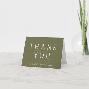 Tarjeta De Agradecimiento Minimalista Elegante Verde Oliva Personalizado