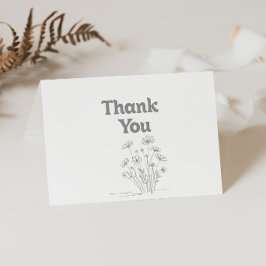 Tarjeta De Agradecimiento Minimalista Flor Silvestre Gris Silenciada Doble B