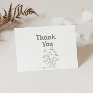 Tarjeta De Agradecimiento Minimalista Flor Silvestre Gris Silenciada Doble B