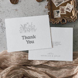 Tarjeta De Agradecimiento Minimalista Flor Silvestre Gris Suave Boda Plano