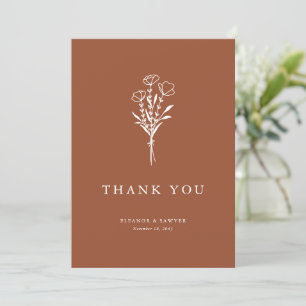 Tarjeta De Agradecimiento Minimalista Floral Bouquet Terracotta Boda